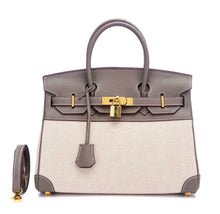 Load image into Gallery viewer, Two Tone Genuine Leather Canvas Birkin
