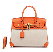 Load image into Gallery viewer, Two Tone Genuine Leather Canvas Birkin

