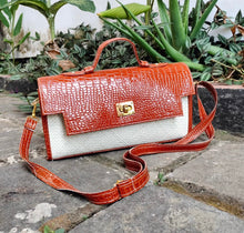 Load image into Gallery viewer, Handmade Pandan Clutch with Croco Leather
