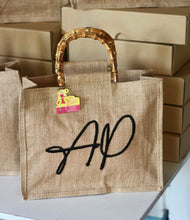 Load image into Gallery viewer, Embroidered Jute Bamboo Tote
