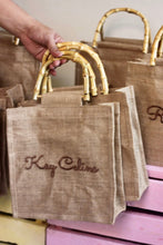 Load image into Gallery viewer, Embroidered Jute Bamboo Tote
