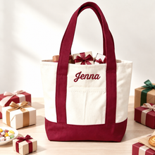 Load image into Gallery viewer, Burgundy Holiday Tote Bag
