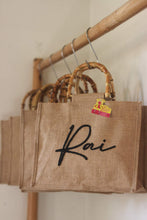 Load image into Gallery viewer, Embroidered Jute Bamboo Tote
