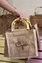 Load image into Gallery viewer, Embroidered Jute Bamboo Tote
