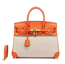 Lataa kuva Galleria-katseluun, Two Tone Genuine Leather Canvas Birkin
