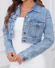 Load image into Gallery viewer, Embroidered Crop Denim Jacket
