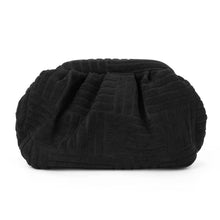 Load image into Gallery viewer, Black textured fabric clutch from Travellers Hat Boutique with a soft gathered design
