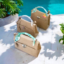 Cargar imagen en el visor de la galería, Travellers Hat Boutique eco friendly kelly style tote bags with patterned handle wraps near pool
