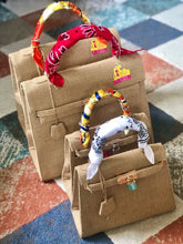 Cargar imagen en el visor de la galería, Set of eco friendly kelly style tote bags with colorful patterned handles from Travellers Hat Boutique
