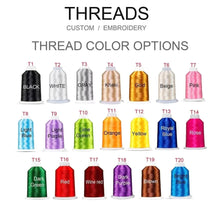 Load image into Gallery viewer, Thread color options for customizing oversized straw sun hat from Travellers Hat Boutique
