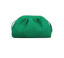 Load image into Gallery viewer, Green textured fabric clutch bag from Travellers Hat Boutique with a soft, gathered design
