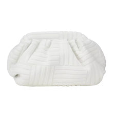 Load image into Gallery viewer, White textured soft clutch bag from Travellers Hat Boutique with a ruched design

