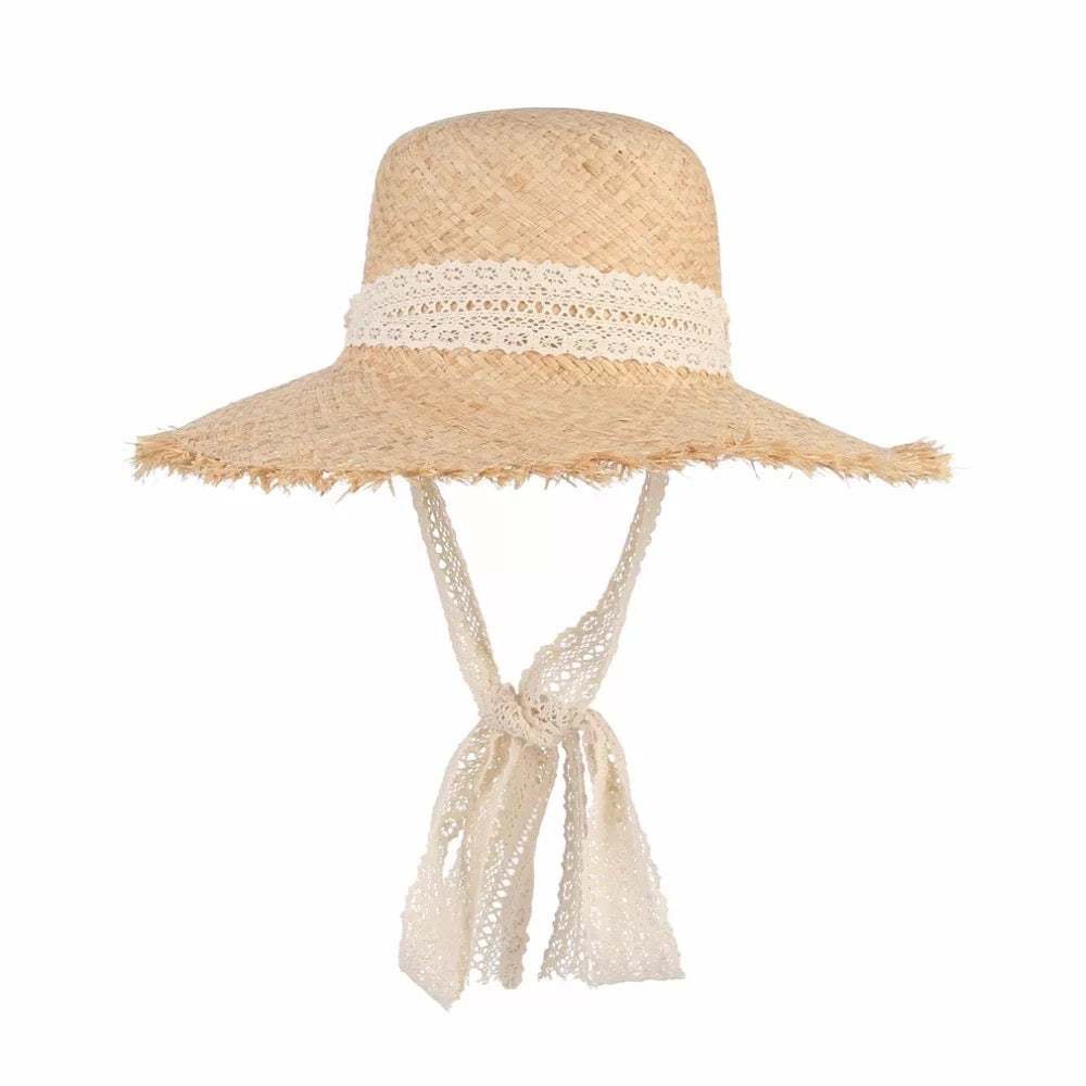 Straw Hat with Lace Tie