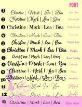 Cargar imagen en el visor de la galería, Custom prenuptial hat set font style options from Travellers Hat Boutique displaying elegant script and bold types
