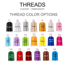 Cargar imagen en el visor de la galería, Thread color options for custom prenuptial hat set including black white gray khaki gold and more
