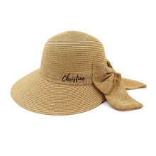 Cargar imagen en el visor de la galería, Personalized straw hat for women with wide brim and bow from Travellers Hat Boutique

