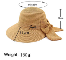 Cargar imagen en el visor de la galería, Personalized straw hat for women with wide brim and decorative bow from Travellers Hat Boutique
