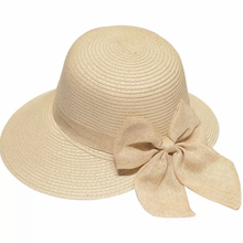 Cargar imagen en el visor de la galería, Personalized straw hat for women with wide brim and decorative bow by Travellers Hat Boutique

