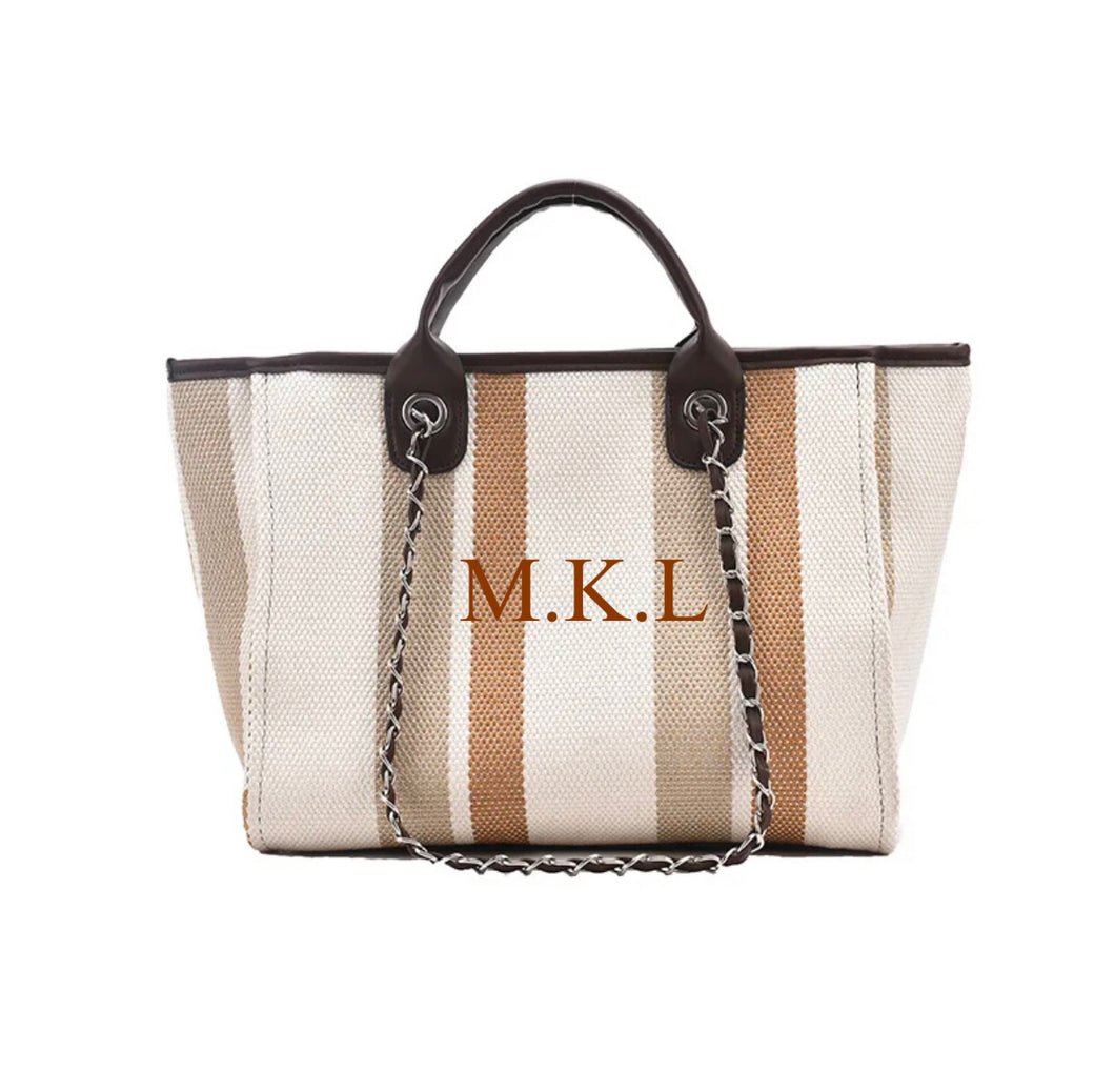 Embroidered Striped Chain Bag